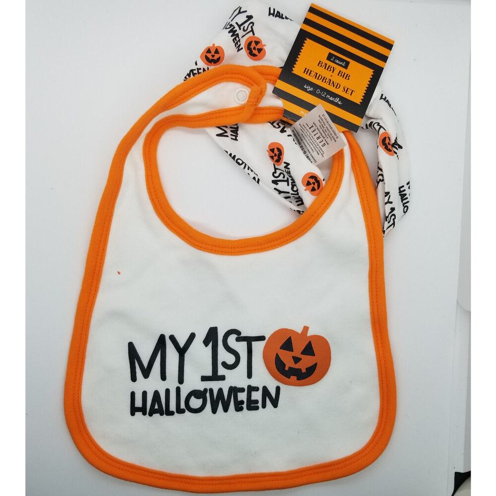 Gertex Baby Bib & Headband Set Halloween My 1st Halloween. NEW